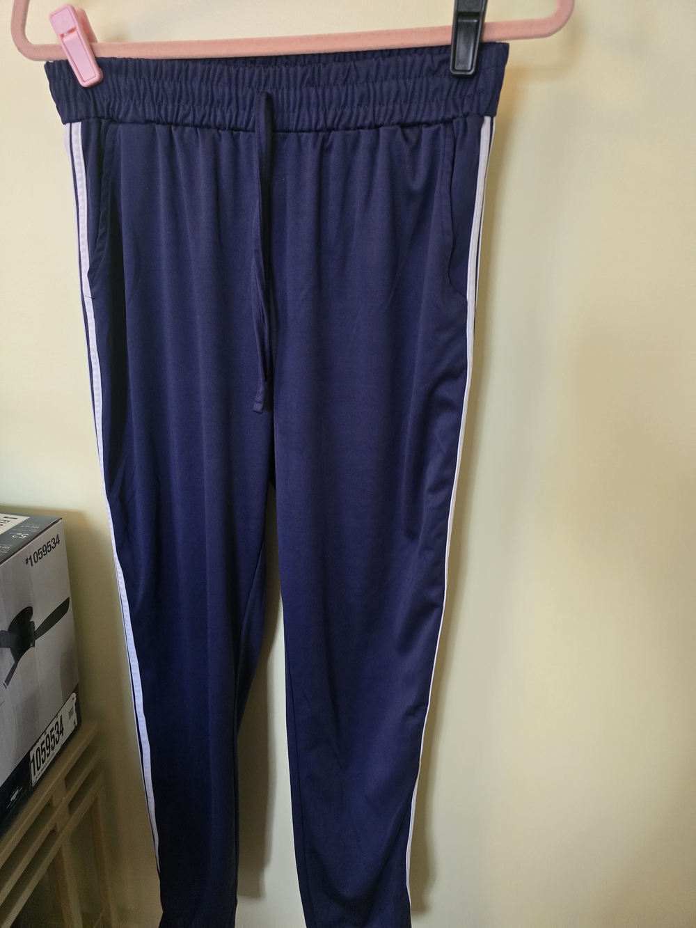 Navy Track Jogger Pants with Side Stripes